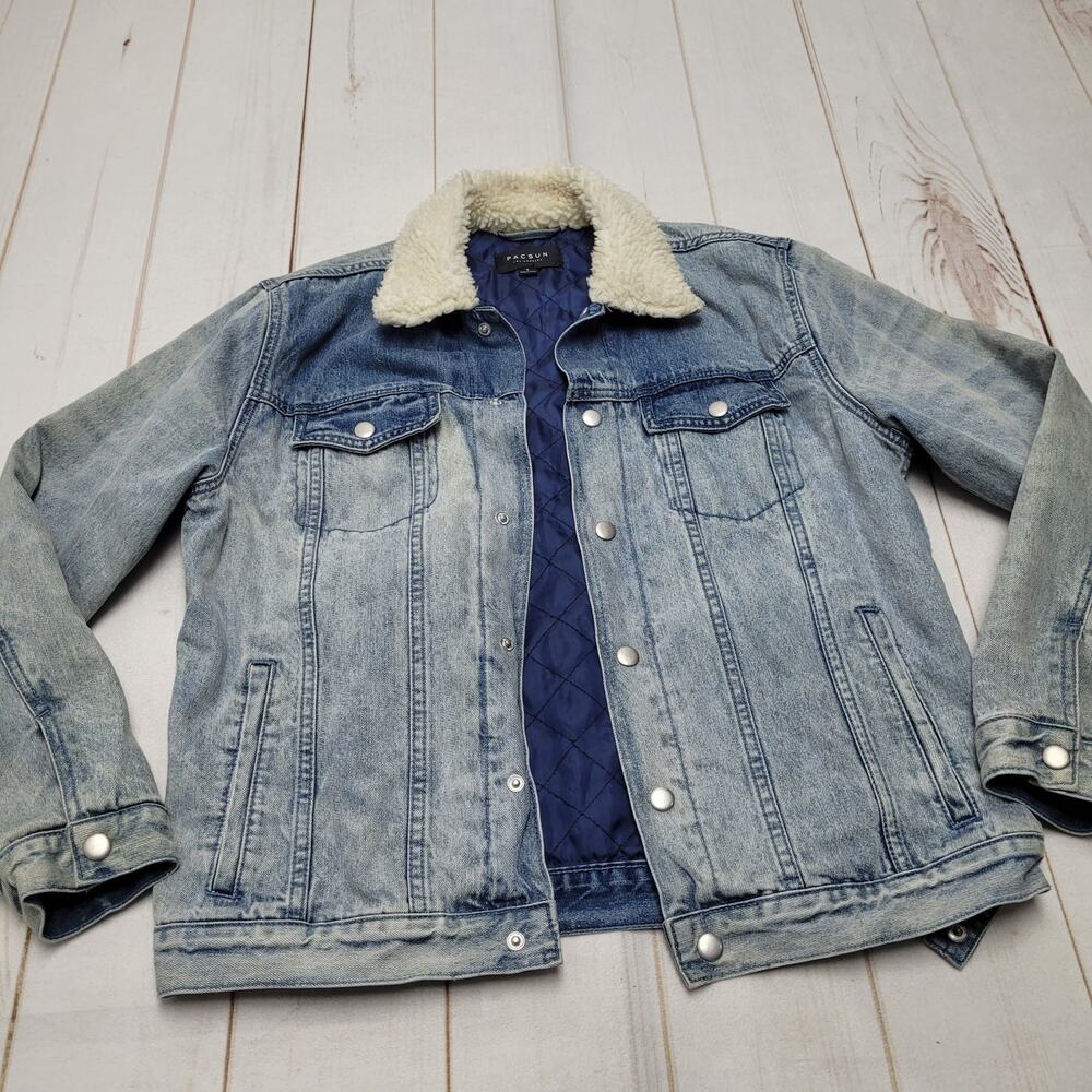 Pacsun denim sherpa trucker jacket quilted lined retro